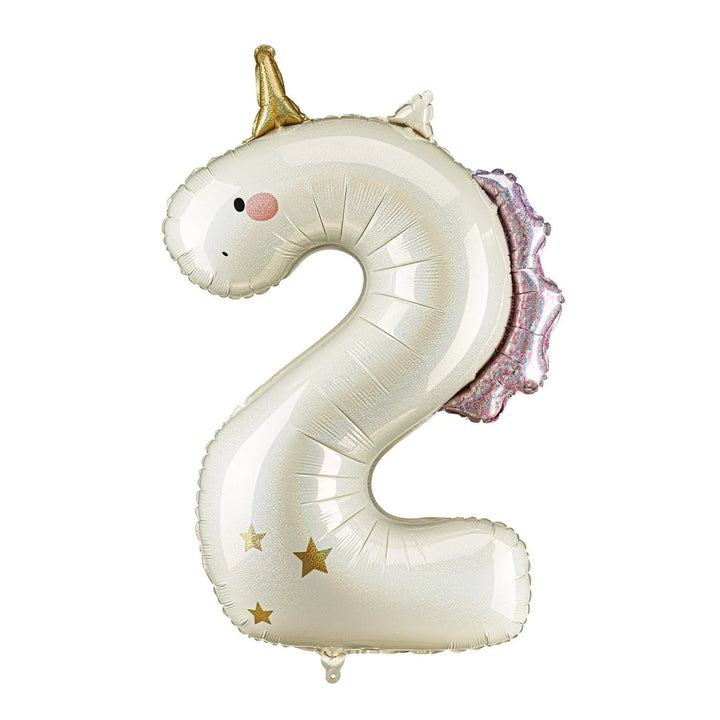 Unicorn Balloons-Unicorn Number 2 Balloon-Giant 36" Cream & Holographic Foil Balloon-Unicorn Birthday Decorations-Large 2nd Birthday Balloon - Jolie Fete UK