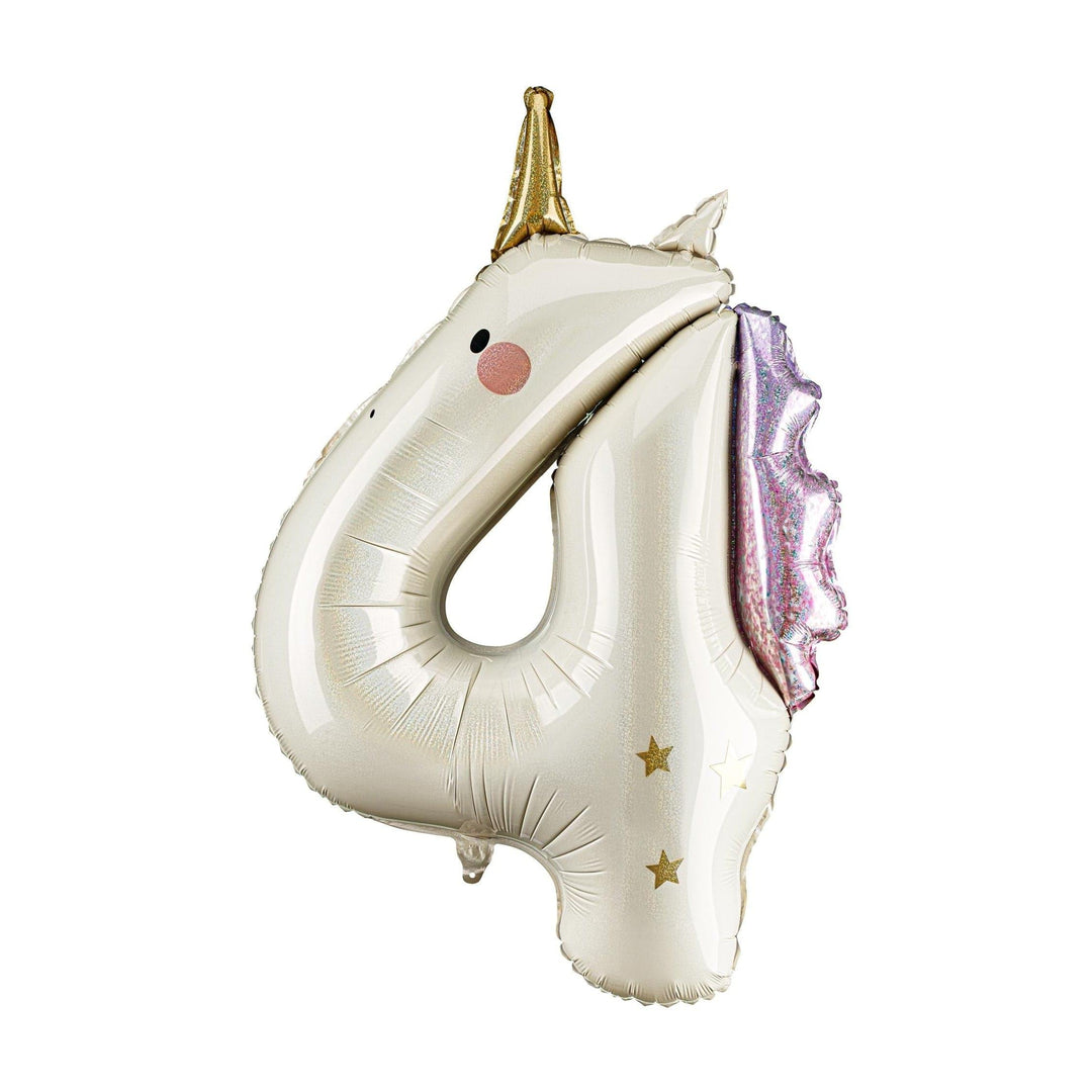 Unicorn Balloons-Unicorn Number 4 Balloon-Giant 36" Cream & Holographic Foil Balloon-Unicorn Birthday Decorations-Large 4th Birthday Balloon - Jolie Fete UK