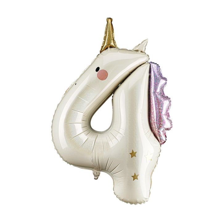 Unicorn Balloons-Unicorn Number 4 Balloon-Giant 36" Cream & Holographic Foil Balloon-Unicorn Birthday Decorations-Large 4th Birthday Balloon - Jolie Fete UK