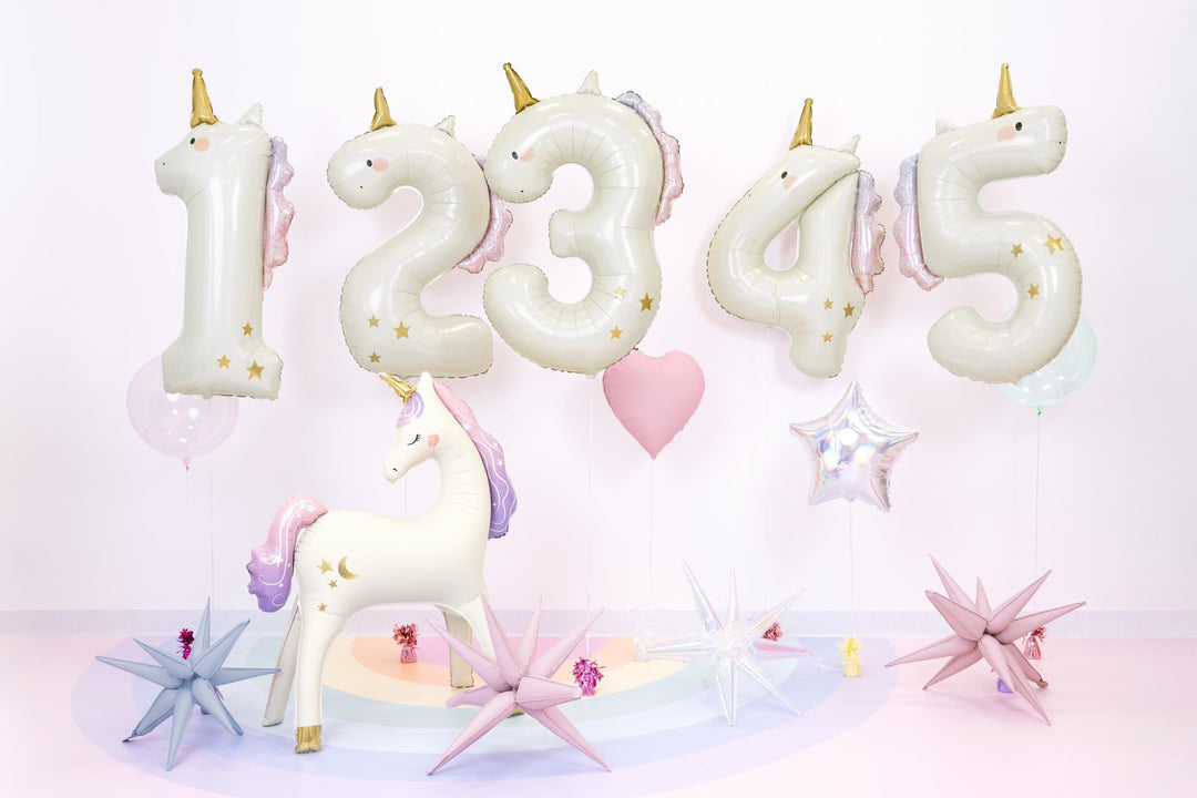 Unicorn Balloons-Unicorn Number 4 Balloon-Giant 36" Cream & Holographic Foil Balloon-Unicorn Birthday Decorations-Large 4th Birthday Balloon - Jolie Fete UK