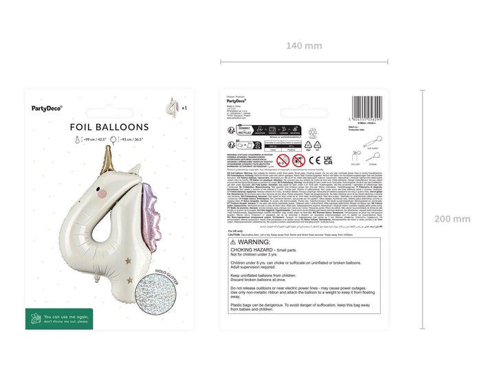 Unicorn Balloons-Unicorn Number 4 Balloon-Giant 36" Cream & Holographic Foil Balloon-Unicorn Birthday Decorations-Large 4th Birthday Balloon - Jolie Fete UK