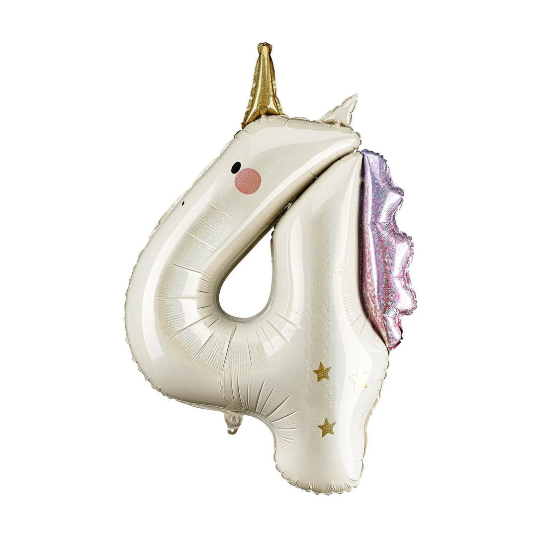 Unicorn Balloons-Unicorn Number 4 Balloon-Giant 36" Cream & Holographic Foil Balloon-Unicorn Birthday Decorations-Large 4th Birthday Balloon - Jolie Fete UK
