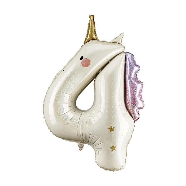 Unicorn Balloons-Unicorn Number 4 Balloon-Giant 36" Cream & Holographic Foil Balloon-Unicorn Birthday Decorations-Large 4th Birthday Balloon - Jolie Fete UK