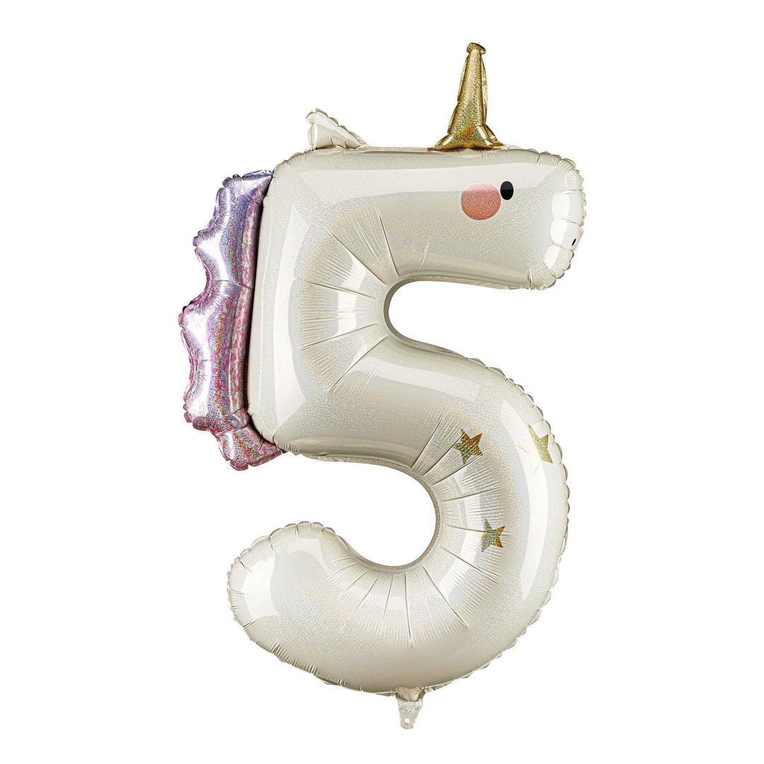 Unicorn Balloons-Unicorn Number 5 Balloon-Giant 36" Cream & Holographic Foil Balloon-Unicorn Birthday Decorations-Large 5th Birthday Balloon - Jolie Fete UK