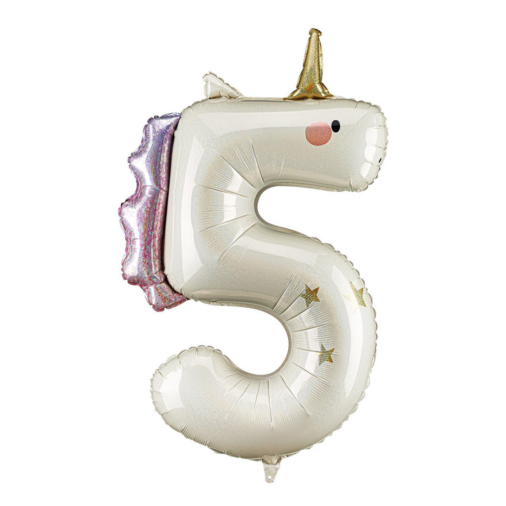Unicorn Balloons-Unicorn Number 5 Balloon-Giant 36" Cream & Holographic Foil Balloon-Unicorn Birthday Decorations-Large 5th Birthday Balloon - Jolie Fete UK