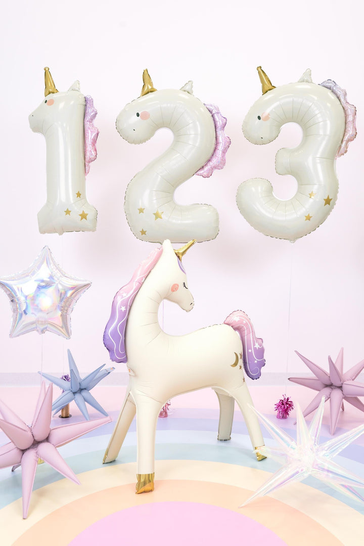 Unicorn Balloons-Unicorn Number 5 Balloon-Giant 36" Cream & Holographic Foil Balloon-Unicorn Birthday Decorations-Large 5th Birthday Balloon - Jolie Fete UK