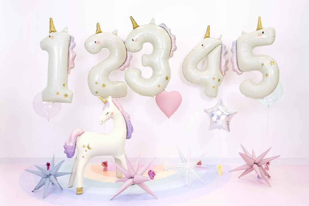Unicorn Balloons-Unicorn Number 5 Balloon-Giant 36" Cream & Holographic Foil Balloon-Unicorn Birthday Decorations-Large 5th Birthday Balloon - Jolie Fete UK