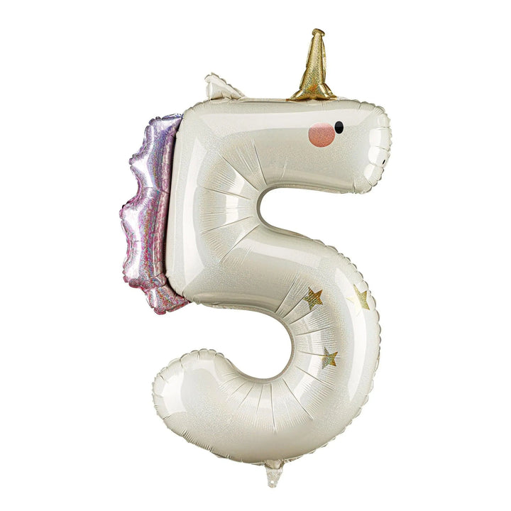 Unicorn Balloons-Unicorn Number 5 Balloon-Giant 36" Cream & Holographic Foil Balloon-Unicorn Birthday Decorations-Large 5th Birthday Balloon - Jolie Fete UK