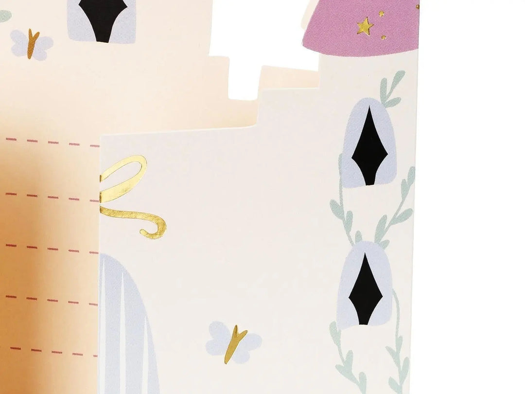 Unicorn Party Invitations - Castle Shaped Birthday Invites - Pink Envelopes With Gold Bows - Unicorn Birthday Party Theme - Pack Of 6 - Jolie Fete UK