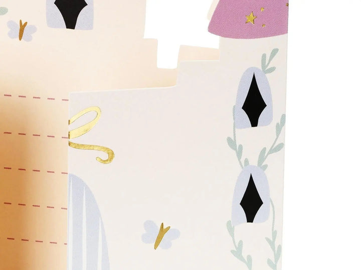 Unicorn Party Invitations - Castle Shaped Birthday Invites - Pink Envelopes With Gold Bows - Unicorn Birthday Party Theme - Pack Of 6 - Jolie Fete UK