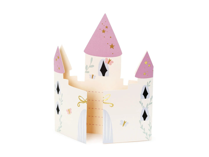 Unicorn Party Invitations - Castle Shaped Birthday Invites - Pink Envelopes With Gold Bows - Unicorn Birthday Party Theme - Pack Of 6 - Jolie Fete UK