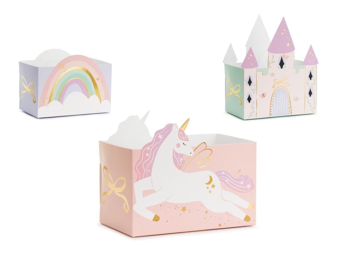 Unicorn Party Snack Boxes - Castle, Rainbow & Unicorn Designs With Gold Bows - Unicorn Party Supplies-Unicorn Birthday Decorations-Pack Of 6 - Jolie Fete UK