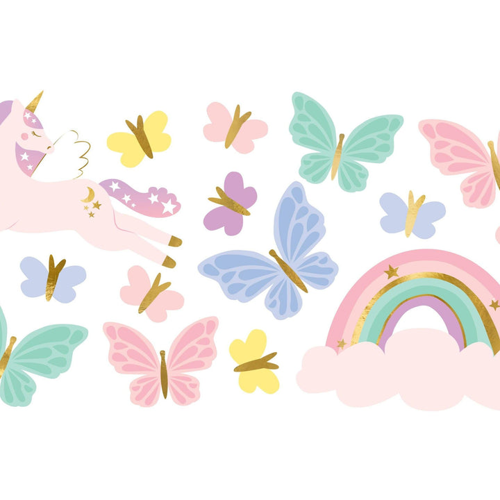 Unicorn Temporary Tattoos - Pastel Rainbow & Butterfly Party Bag Fillers - Pink, Blue, Green Kids Tattoos -Unicorn Birthday Party-Pack Of 15 - Jolie Fete UK