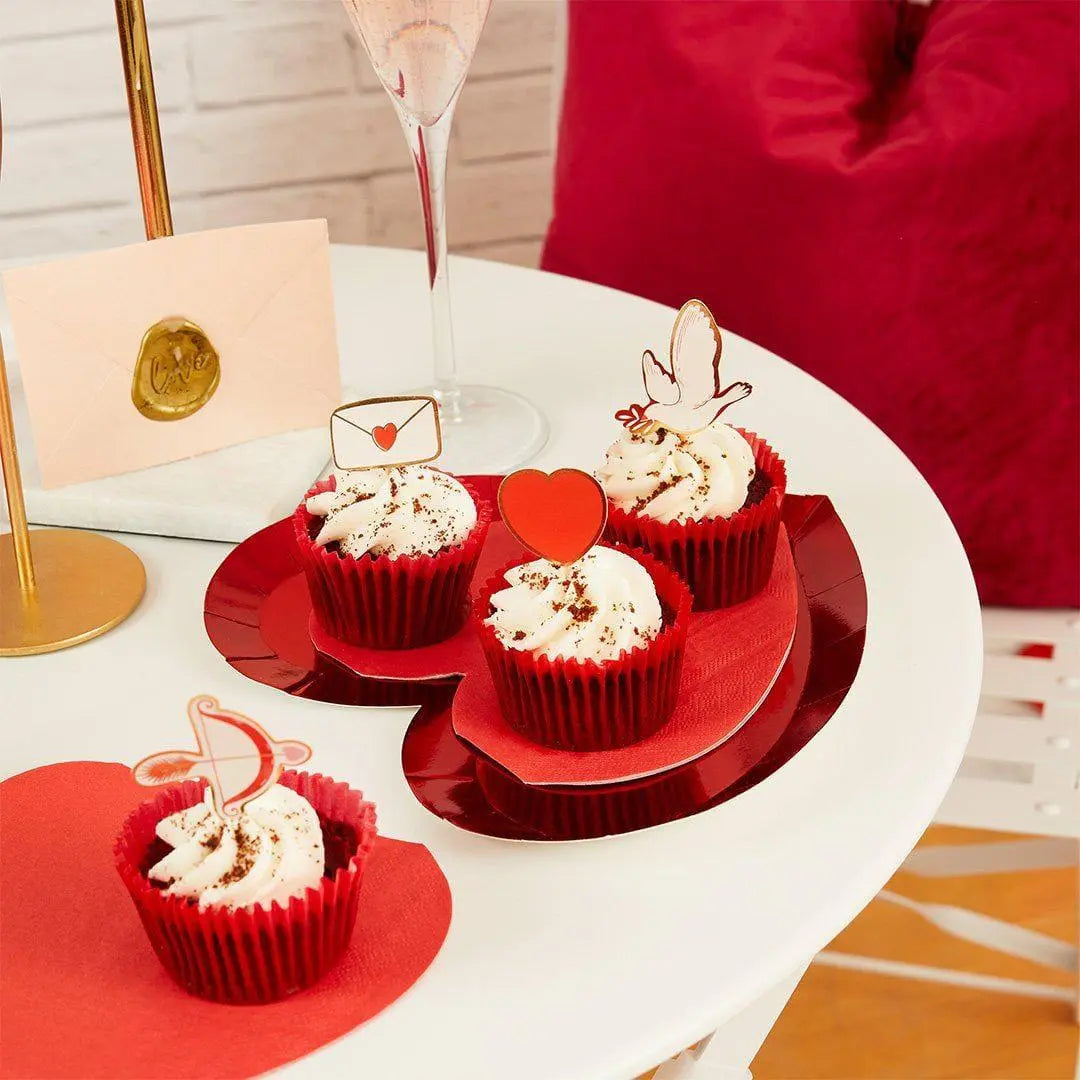 Valentine’s Day Cupcake Toppers - Love is In The Air - Heart And White Dove Food Picks - Romantic Wedding & Engagement Decor - Pack Of 12 - Jolie Fete UK