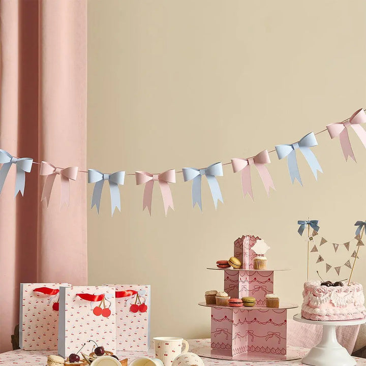 Vintage Cake Stand - 3 Tier Cupcake Stand - Pink Card Afternoon Tea Stand - Coquette Bows Pastry Tower -Birthday Centrepiece-Rococo Cherries - Jolie Fete UK