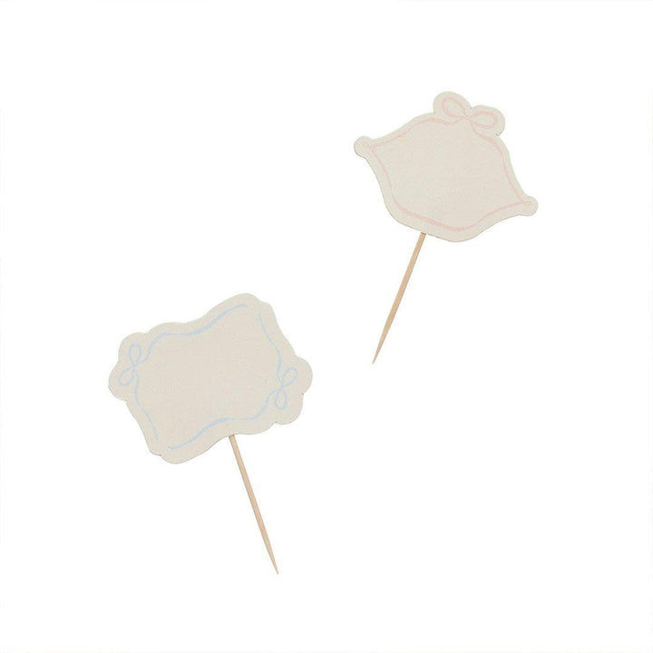 Vintage Food Picks - Blank Cupcake Toppers - Pastel Buffet Labels - Decorative Cheese Markers - Coquette Bow Party Flags - Pack of 12 - Jolie Fete UK