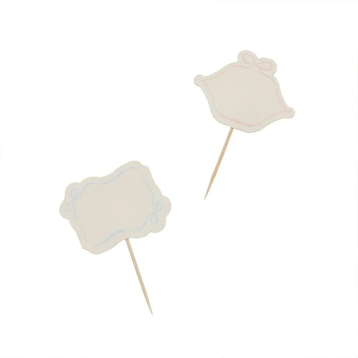 Vintage Food Picks - Blank Cupcake Toppers - Pastel Buffet Labels - Decorative Cheese Markers - Coquette Bow Party Flags - Pack of 12 - Jolie Fete UK