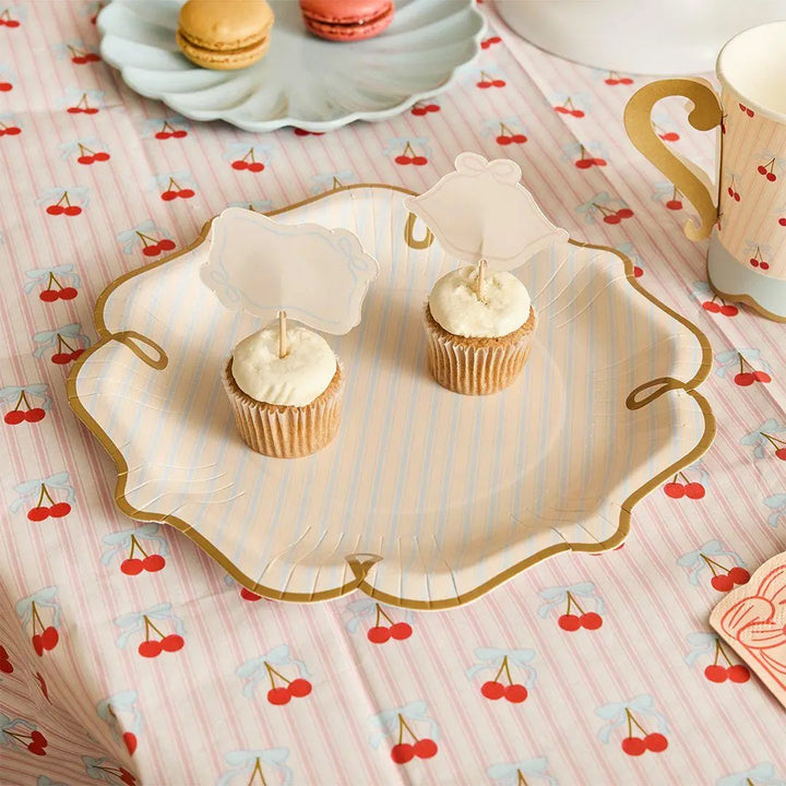 Vintage Food Picks - Blank Cupcake Toppers - Pastel Buffet Labels - Decorative Cheese Markers - Coquette Bow Party Flags - Pack of 12 - Jolie Fete UK