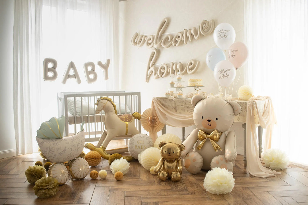 Welcome Home Script Foil Balloon -Cream Satin Finish Lettering-New Baby Homecoming Party Decor-New House Warming Gift-Elegant Banner Garland - Jolie Fete UK