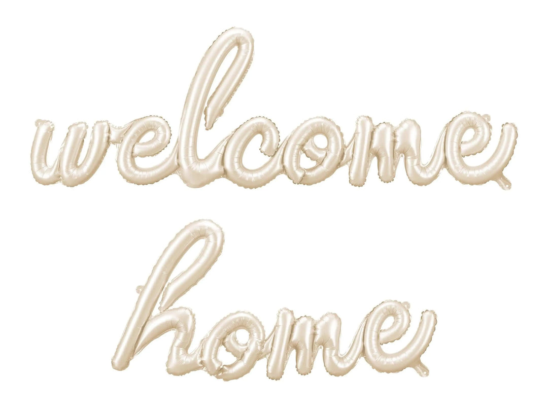 Welcome Home Script Foil Balloon -Cream Satin Finish Lettering-New Baby Homecoming Party Decor-New House Warming Gift-Elegant Banner Garland - Jolie Fete UK