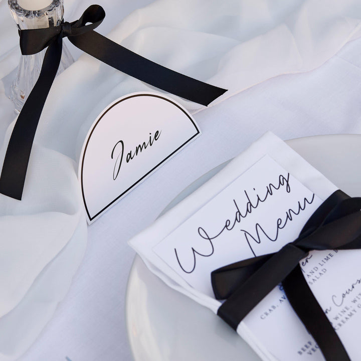 White & Black Place Cards - Arch Shaped Name Cards With Border - Modern Minimalist Table Decor - DIY Stationery-Monochrome Wedding-Pack Of 6 - Jolie Fete UK