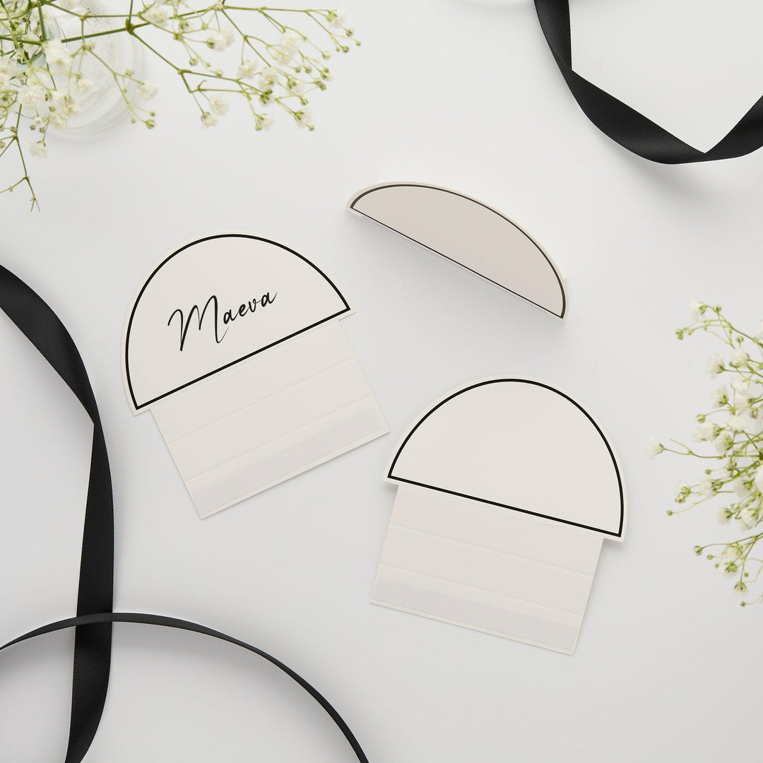 White & Black Place Cards - Arch Shaped Name Cards With Border - Modern Minimalist Table Decor - DIY Stationery-Monochrome Wedding-Pack Of 6 - Jolie Fete UK