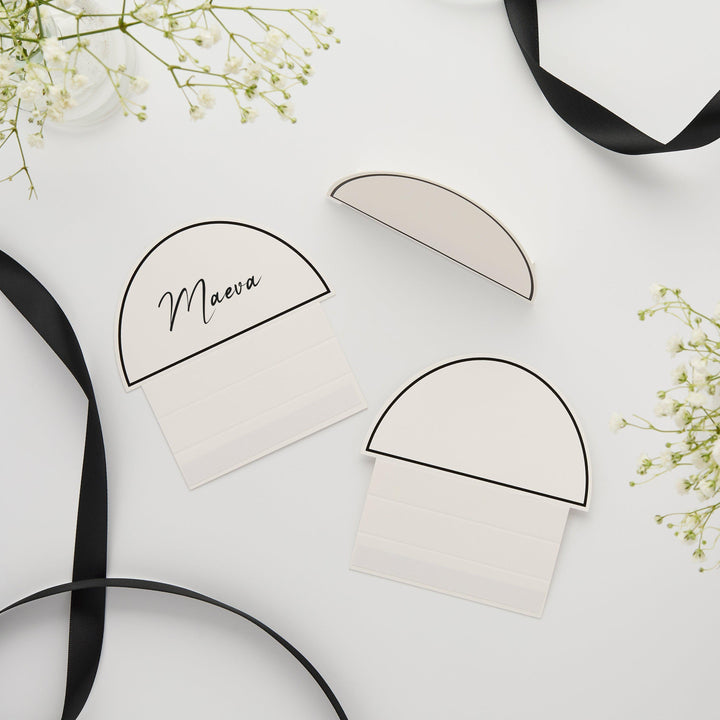 White & Black Place Cards - Arch Shaped Name Cards With Border - Modern Minimalist Table Decor - DIY Stationery-Monochrome Wedding-Pack Of 6 - Jolie Fete UK