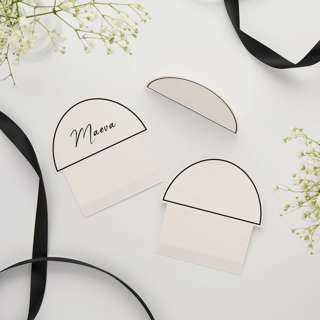 White & Black Place Cards - Arch Shaped Name Cards With Border - Modern Minimalist Table Decor - DIY Stationery-Monochrome Wedding-Pack Of 6 - Jolie Fete UK