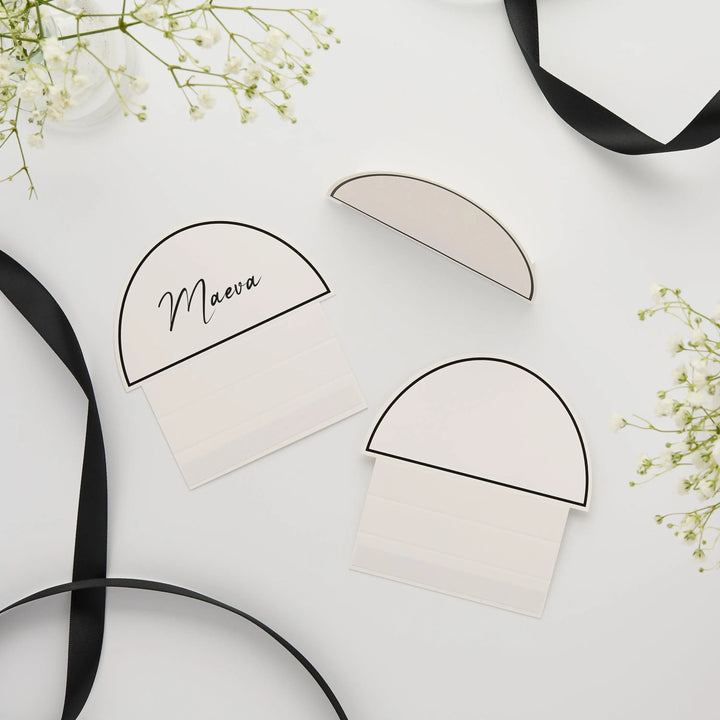 White & Black Place Cards - Arch Shaped Name Cards With Border - Modern Minimalist Table Decor - DIY Stationery-Monochrome Wedding-Pack Of 6 - Jolie Fete UK