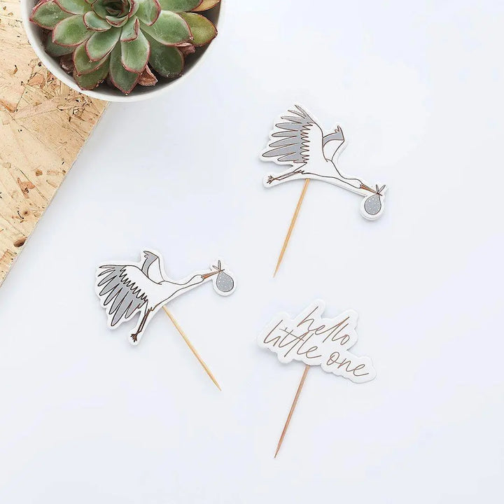 Stork and Tassel Baby Shower Garland - White & Grey Nursery Decor - Gender Neutral Party Decorations - New Baby Celebration - 3m DIY Bunting - Jolie Fete UK