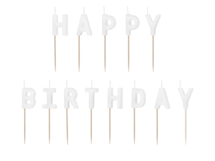 White Happy Birthday Cake Candles - White Cake Decorations - Plain White Birthday Party Decor - 13 Letter Candles - Jolie Fete UK