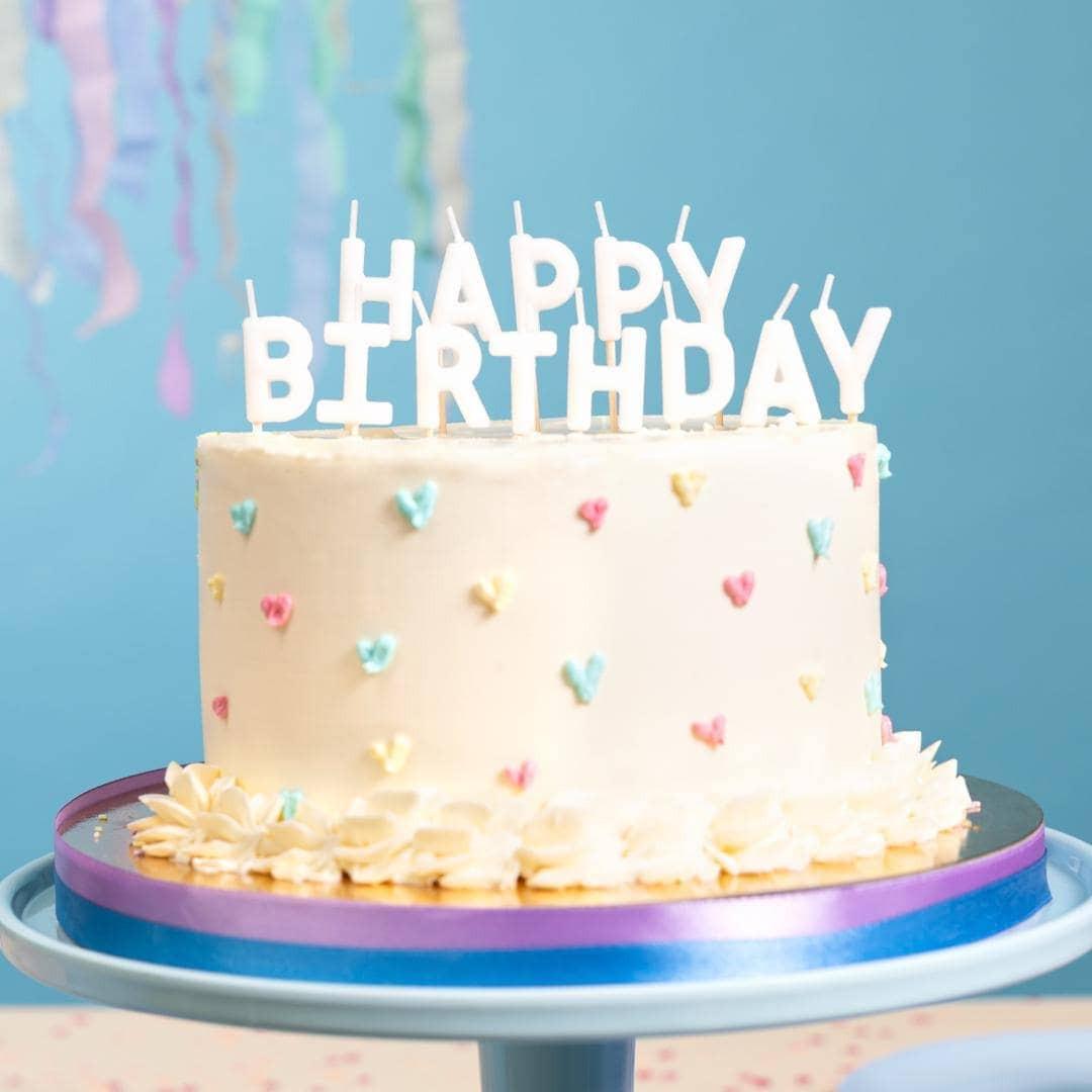 White Happy Birthday Cake Candles - White Cake Decorations - Plain White Birthday Party Decor - 13 Letter Candles - Jolie Fete UK