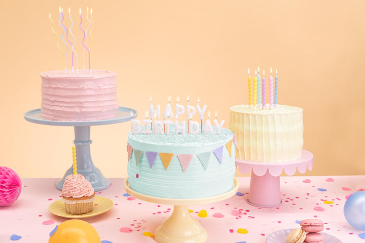 White Happy Birthday Cake Candles - White Cake Decorations - Plain White Birthday Party Decor - 13 Letter Candles - Jolie Fete UK