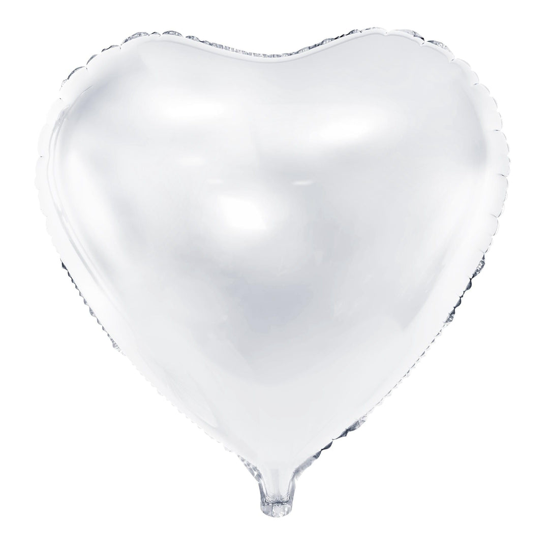 White Heart Foil Balloon 45cm - Metallic White Heart Birthday Balloon - Hen Party Balloons - Baby Shower - Anniversary Party Supplies - Jolie Fete UK