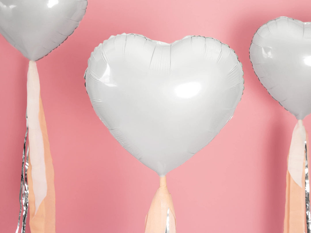 White Heart Foil Balloon 45cm - Metallic White Heart Birthday Balloon - Hen Party Balloons - Baby Shower - Anniversary Party Supplies - Jolie Fete UK