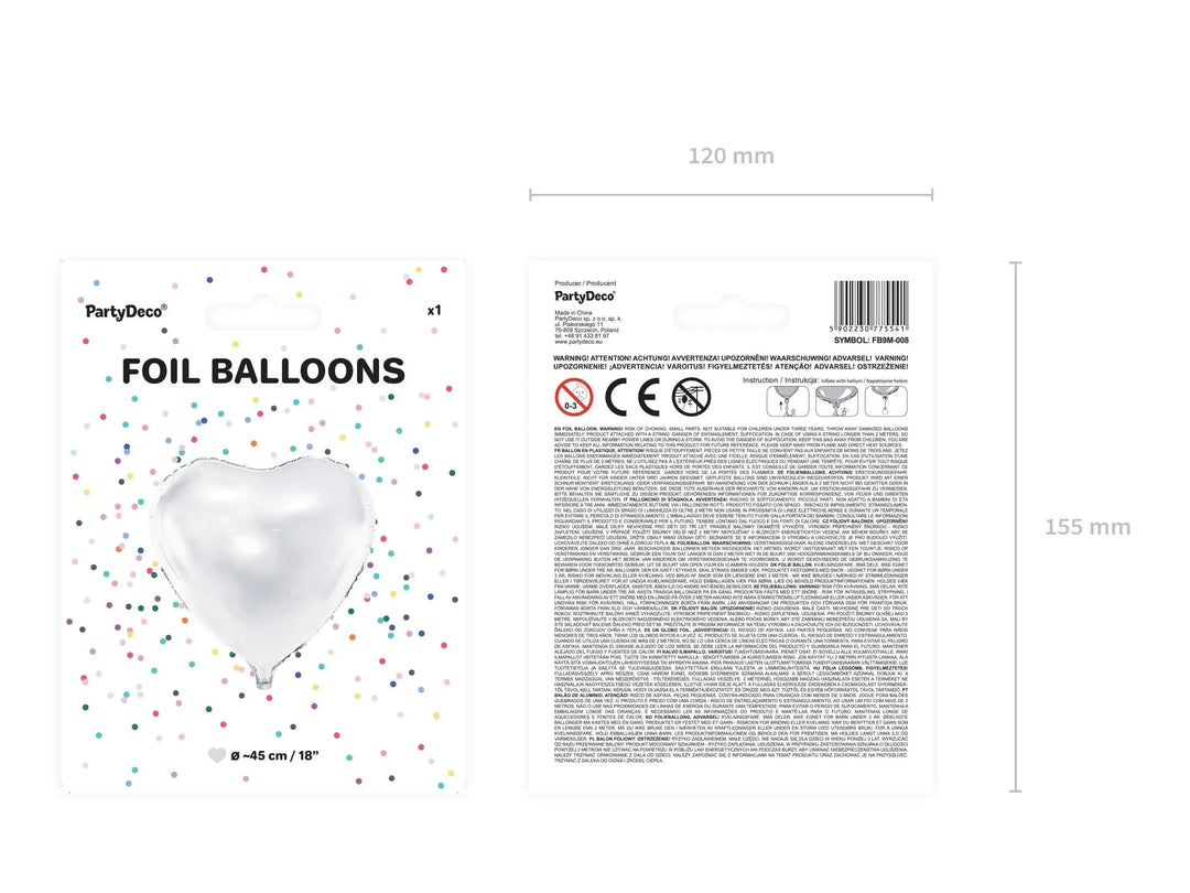 White Heart Foil Balloon 45cm - Metallic White Heart Birthday Balloon - Hen Party Balloons - Baby Shower - Anniversary Party Supplies - Jolie Fete UK