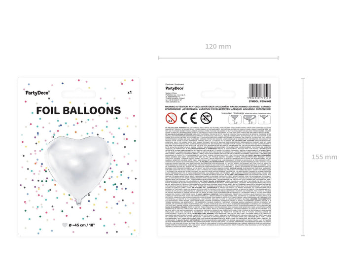 White Heart Foil Balloon 45cm - Metallic White Heart Birthday Balloon - Hen Party Balloons - Baby Shower - Anniversary Party Supplies - Jolie Fete UK
