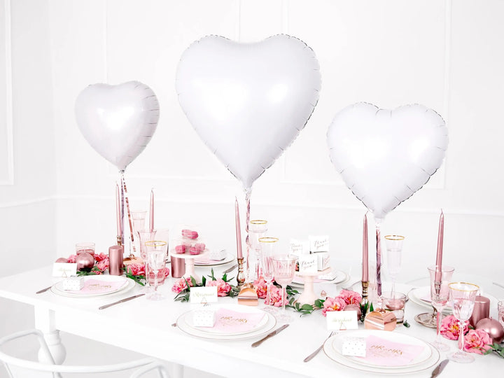 White Heart Foil Balloon 45cm - Metallic White Heart Birthday Balloon - Hen Party Balloons - Baby Shower - Anniversary Party Supplies - Jolie Fete UK