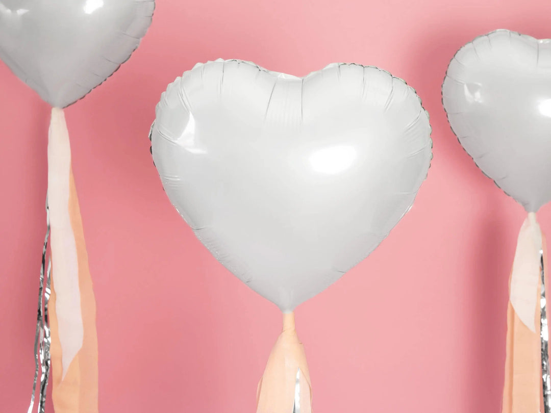 White Heart Foil Balloon 45cm - Metallic White Heart Birthday Balloon - Hen Party Balloons - Baby Shower - Anniversary Party Supplies - Jolie Fete UK