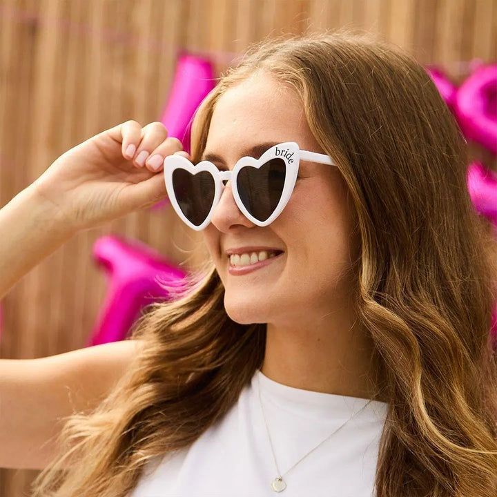 White Bride Heart Sunglasses - Hen Party Bride To Be Accessories - She’s Tying The Knot Wedding Eyewear - Single Pair Bridal Sunglasses - Jolie Fete UK