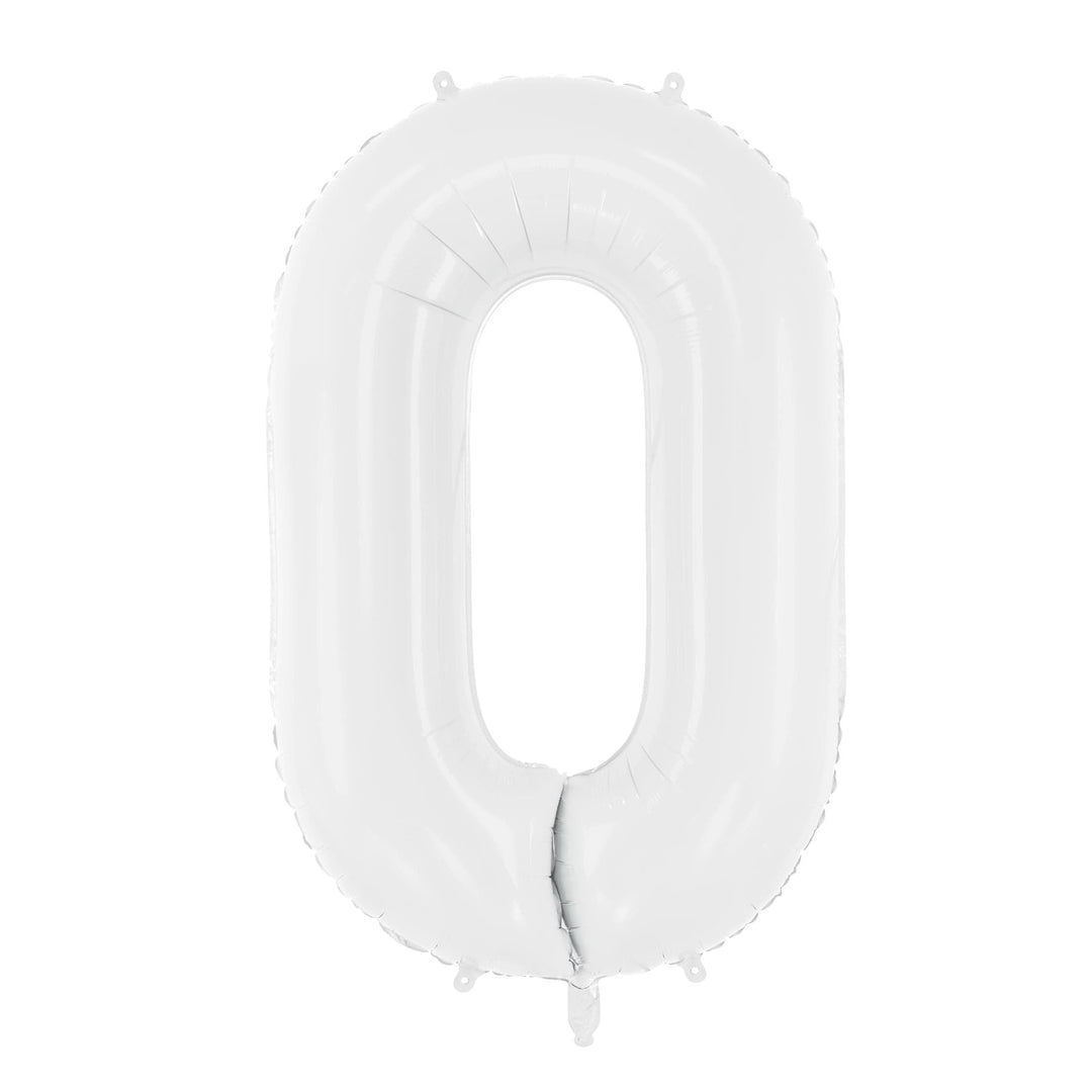 White Number 0 Balloon 86cm / 34" - Large Matt White Foil Mylar Digit - 10th Birthday Balloon - 100th - Anniversary Party Supplies - Jolie Fete UK