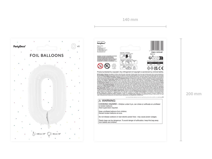 White Number 0 Balloon 86cm / 34" - Large Matt White Foil Mylar Digit - 10th Birthday Balloon - 100th - Anniversary Party Supplies - Jolie Fete UK