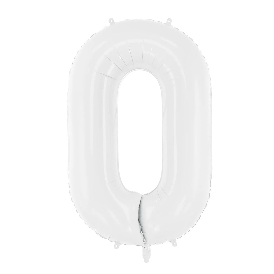White Number 0 Balloon 86cm / 34" - Large Matt White Foil Mylar Digit - 10th Birthday Balloon - 100th - Anniversary Party Supplies - Jolie Fete UK