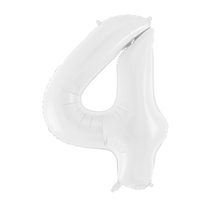 White Number 4 Balloon 86cm / 34" - Large Matt White Foil Mylar Digit - 40th Birthday Balloon - 4th - Anniversary Party Supplies - Jolie Fete UK