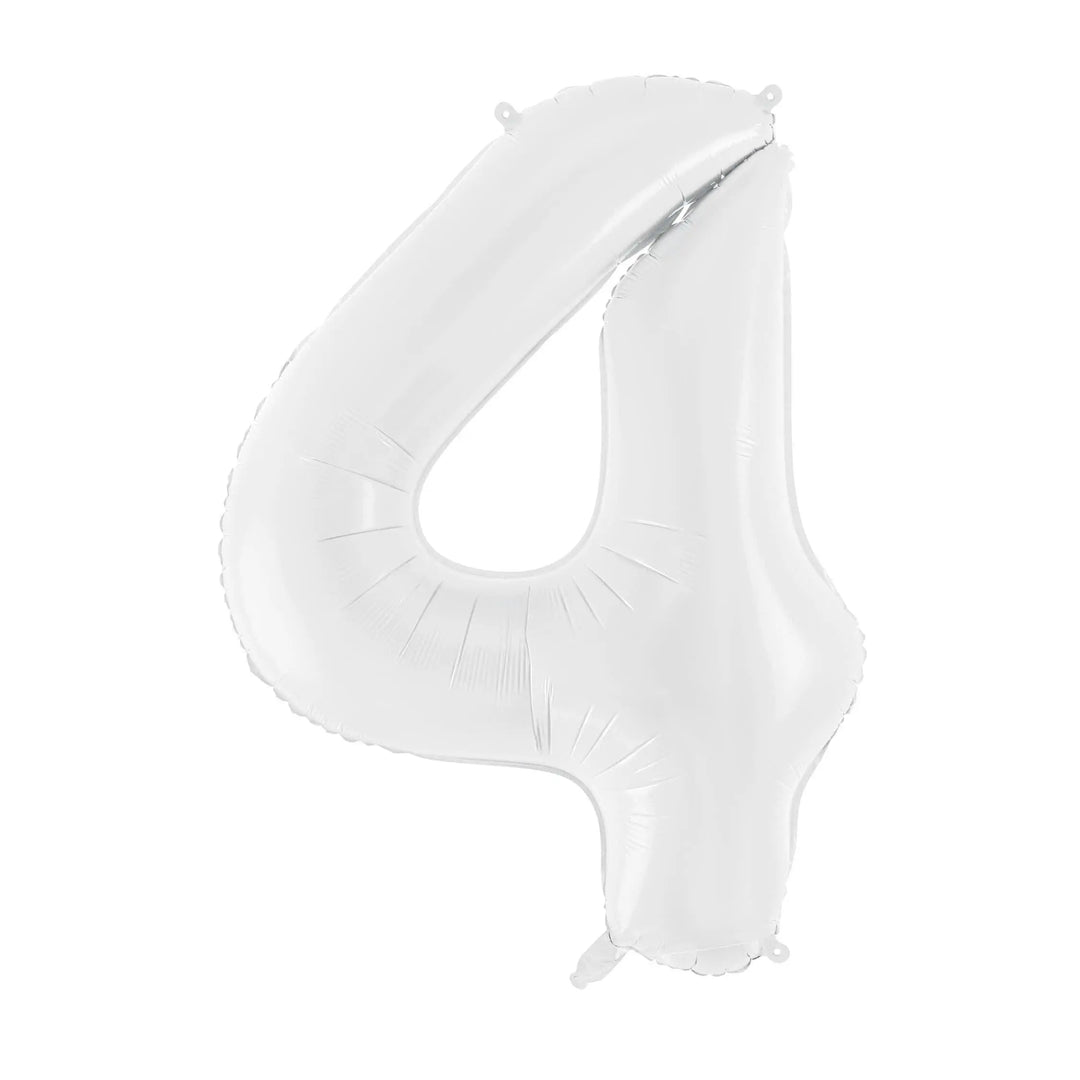 White Number 4 Balloon 86cm / 34" - Large Matt White Foil Mylar Digit - 40th Birthday Balloon - 4th - Anniversary Party Supplies - Jolie Fete UK