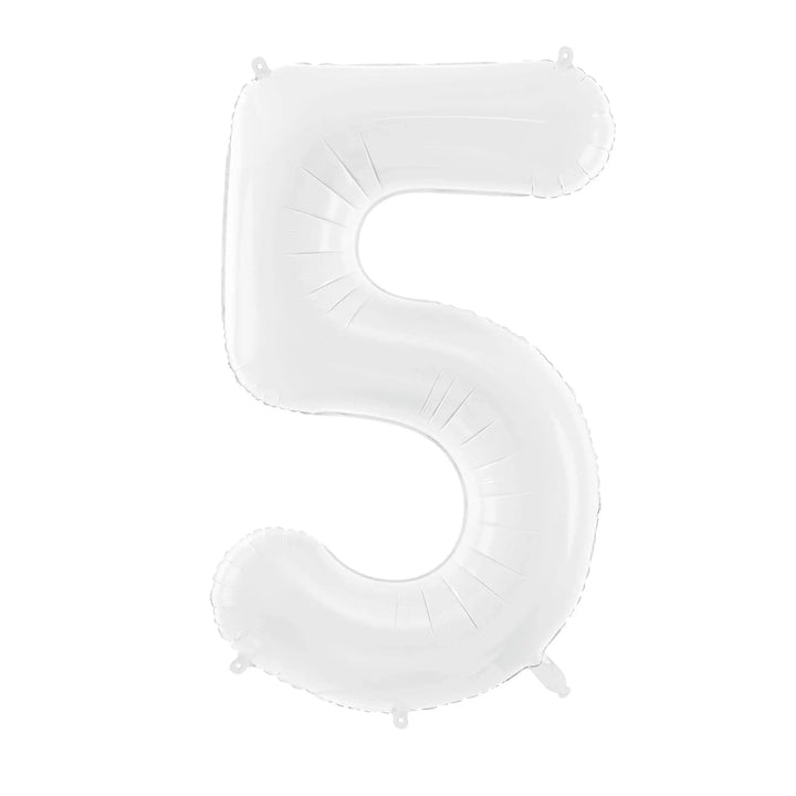 White Number 5 Balloon 86cm / 34" - Large Matt White Foil Mylar Digit - 50th Birthday Balloon - 5th - Anniversary Party Supplies - Jolie Fete UK