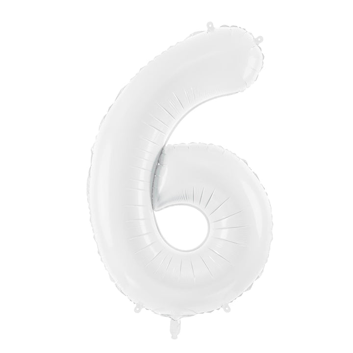 White Number 6 Balloon 86cm / 34" - Large Matt White Foil Mylar Digit - 60th Birthday Balloon - 6th - Anniversary Party Supplies - Jolie Fete UK