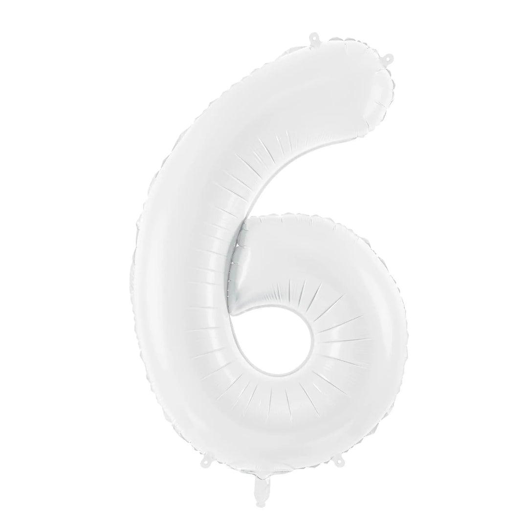 White Number 6 Balloon 86cm / 34" - Large Matt White Foil Mylar Digit - 60th Birthday Balloon - 6th - Anniversary Party Supplies - Jolie Fete UK