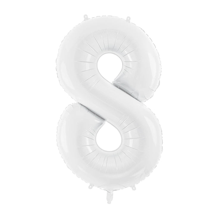White Number 8 Balloon 86cm / 34" - Large Matt White Foil Mylar Digit - 80th Birthday Balloon - 8th - Anniversary Party Supplies - Jolie Fete UK