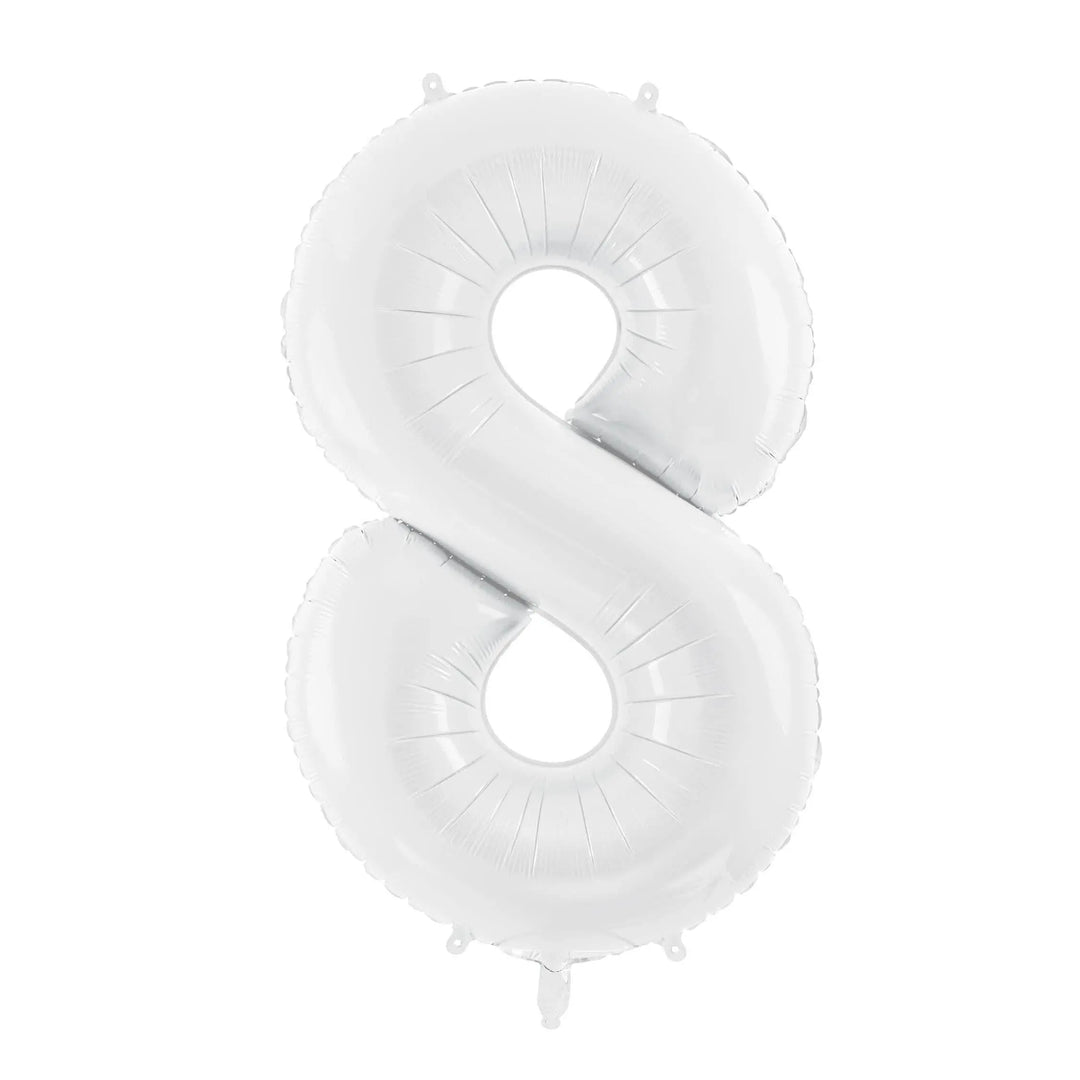 White Number 8 Balloon 86cm / 34" - Large Matt White Foil Mylar Digit - 80th Birthday Balloon - 8th - Anniversary Party Supplies - Jolie Fete UK